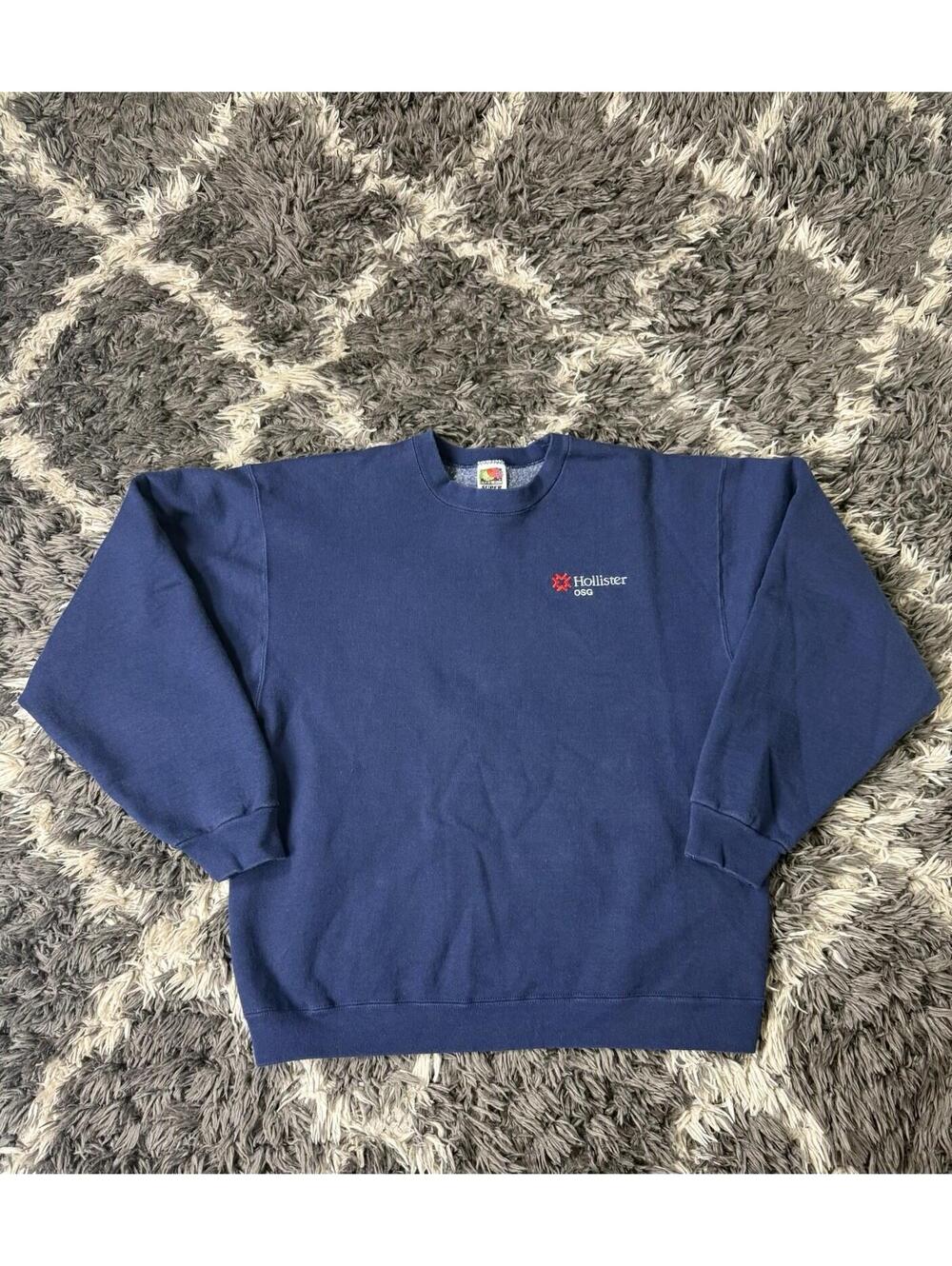 VTG 90s Fruit of the Loom Super Cotton Sweatshirt Large Navy Blue Heavyweight